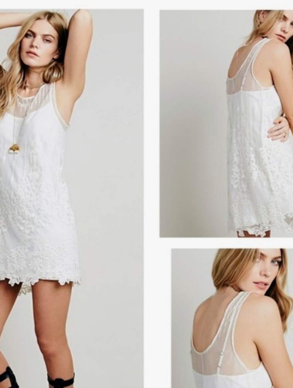 Free People White Sleeveless Lace Shift Dress XS